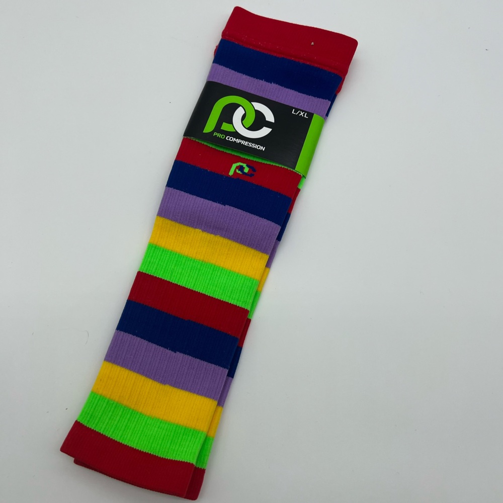 Pro Compression Calf Sleeve L/XL IN Rainbow Stripe NWT